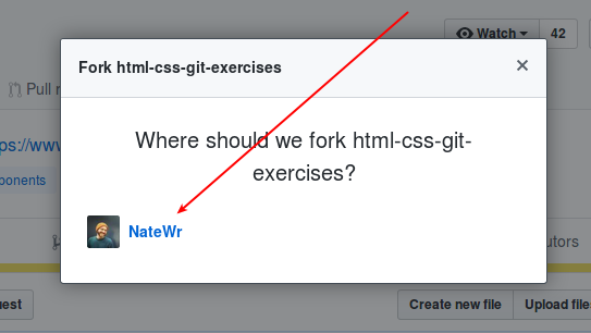 Screenshot showing how to fork to your user account